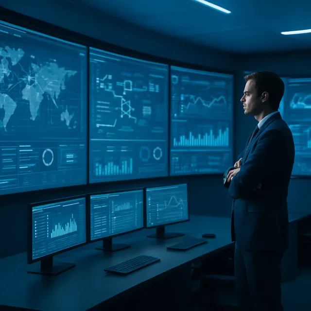 Modern operations command center with unified data dashboards